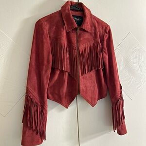 ORIGINAL COLLECTION Nasty Gal Wine Red Genuine Suede Fringe Jacket Size Small